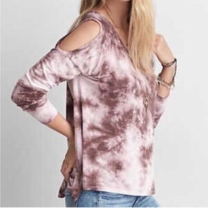 American Eagle Soft & Sexy Pink Purple Tie Dye Cold Shoulder Long Sleeve Sz S